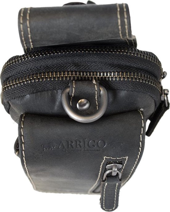 Riemtasje zwart buffelleer leren heuptas leren fanny pack festivaltasje zwart - Arrigo.nl