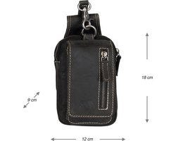 Riemtasje zwart buffelleer leren heuptas leren fanny pack festivaltasje zwart - Arrigo.nl