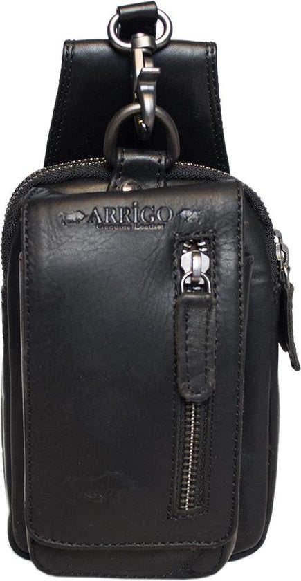 Riemtasje zwart leer leren heuptas lederen fanny pack festivaltasje zwart - Arrigo.nl