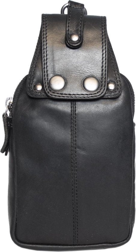 Riemtasje zwart leer leren heuptas lederen fanny pack festivaltasje zwart - Arrigo.nl