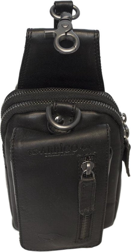 Riemtasje zwart leer leren heuptas lederen fanny pack festivaltasje zwart - Arrigo.nl