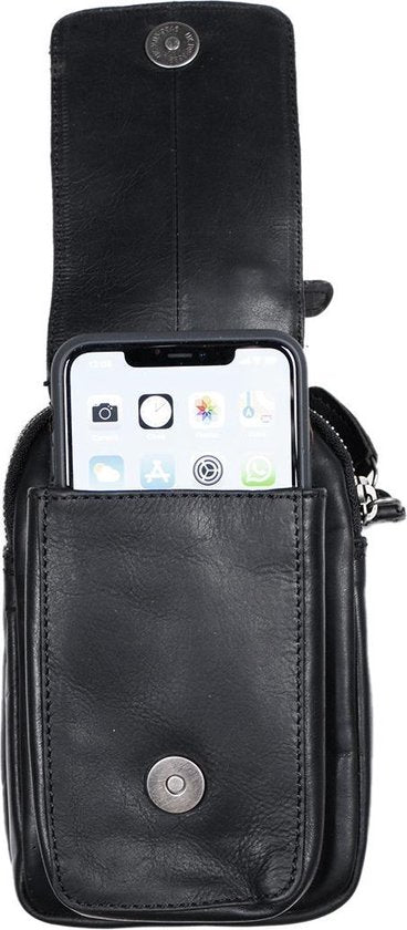 Riemtasje zwart leer leren heuptas lederen fanny pack festivaltasje zwart - Arrigo.nl