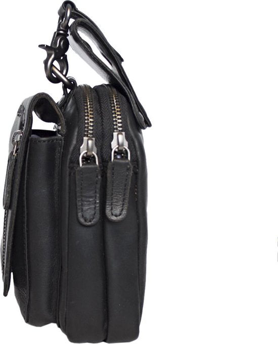 Riemtasje zwart leer leren heuptas lederen fanny pack festivaltasje zwart - Arrigo.nl