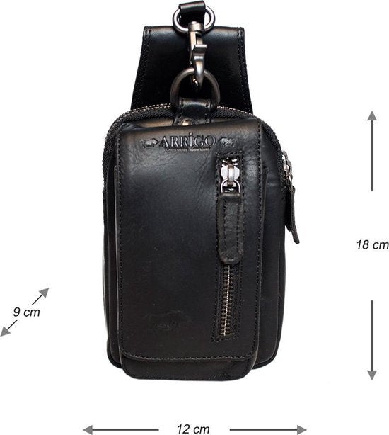 Riemtasje zwart leer leren heuptas lederen fanny pack festivaltasje zwart - Arrigo.nl