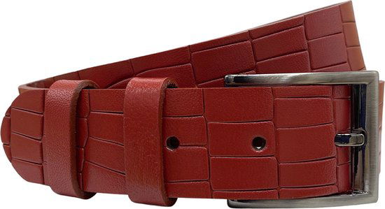 Rode Leren Riem met Kroko Print - 4 cm Breed - Arrigo.nl