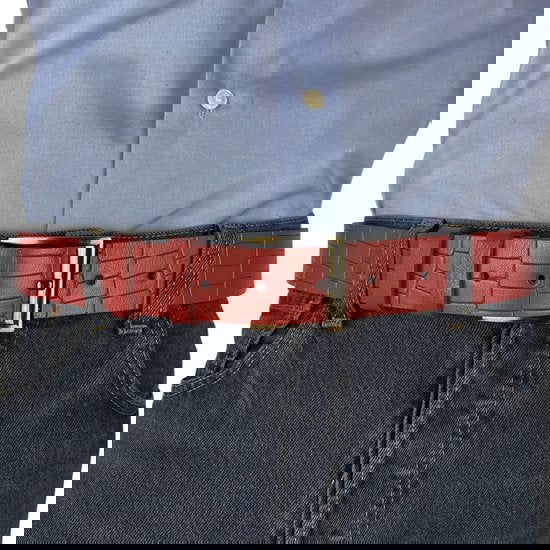 Rode Leren Riem met Kroko Print - 4 cm Breed - Arrigo.nl