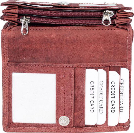 Rode rfid dames portemonnee leer met bloemenprint - Arrigo.nl