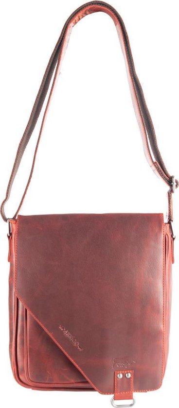 Rode schoudertas leer met een overslag klep en twee magneetsluitingen - Arrigo Leather Goods