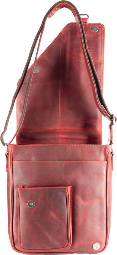 Rode schoudertas leer met een overslag klep en twee magneetsluitingen - Arrigo Leather Goods