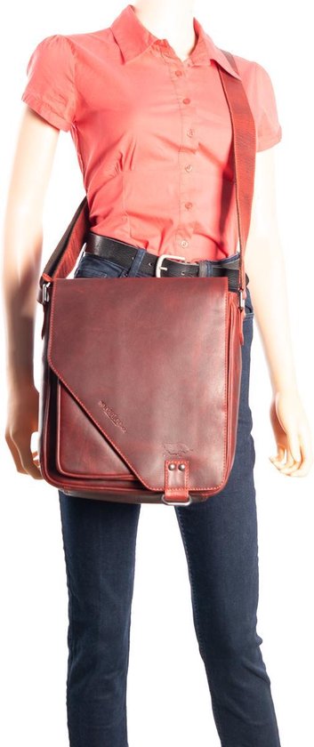 Rode schoudertas leer met een overslag klep en twee magneetsluitingen - Arrigo Leather Goods