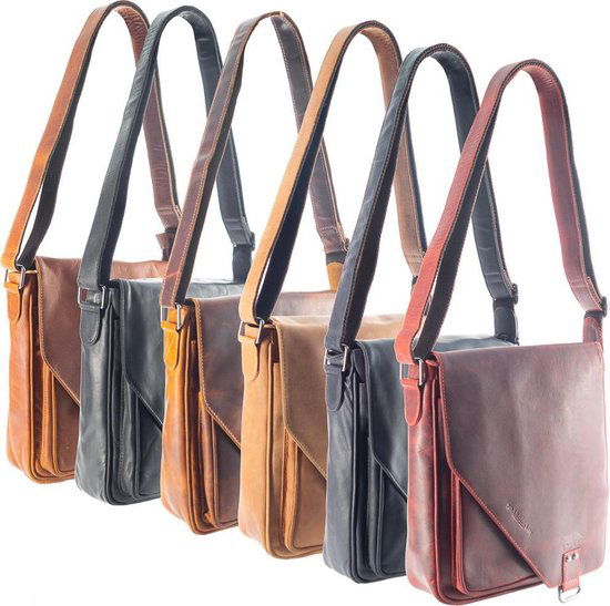 Rode schoudertas leer met een overslag klep en twee magneetsluitingen - Arrigo Leather Goods