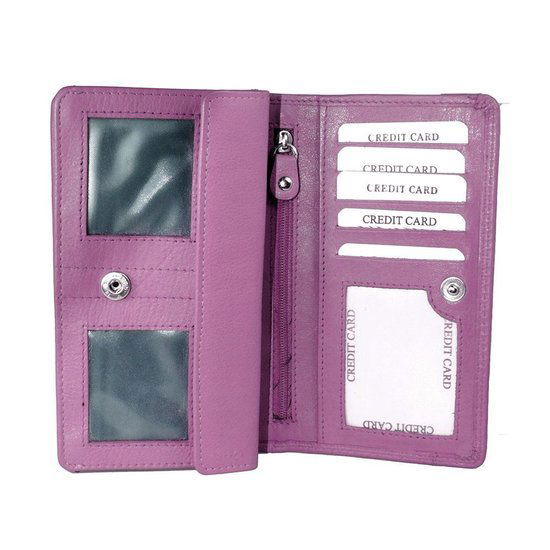 Roze leren damesportemonnee met RFID-bescherming in harmonica-model - Arrigo.nl
