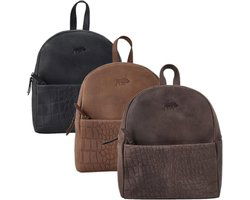 Rugtas dames met kroko print donkerbruin leer backpack leer rugzak - Arrigo Leather Goods