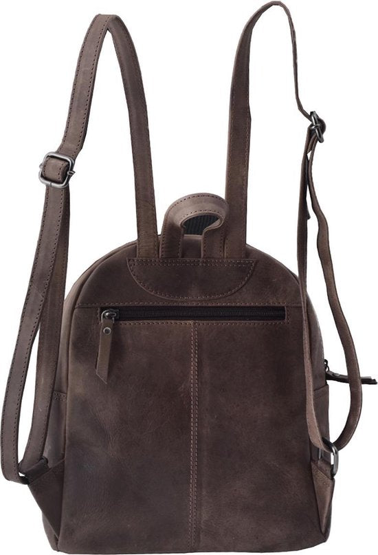 Rugtas dames met kroko print donkerbruin leer backpack leer rugzak - Arrigo Leather Goods