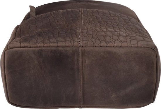 Rugtas dames met kroko print donkerbruin leer backpack leer rugzak - Arrigo Leather Goods