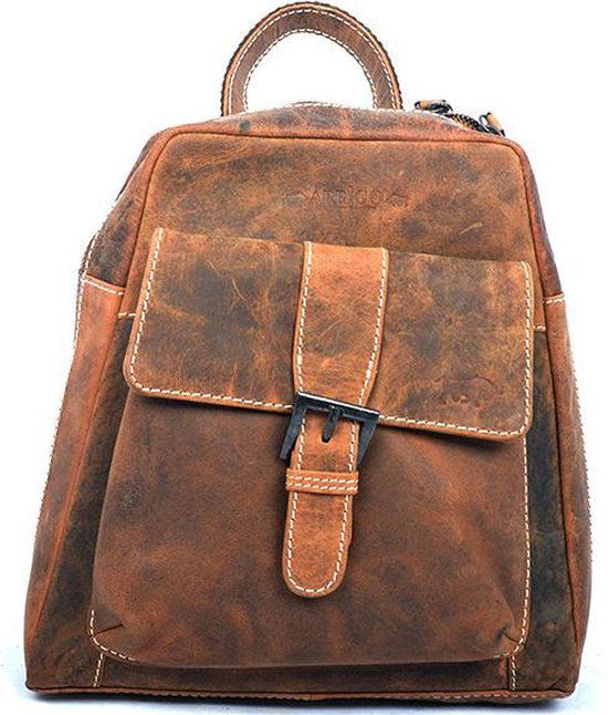 Rugtas van hip cognac buffelleer deze compacte rugzak heeft verstelbare - Arrigo Leather Goods