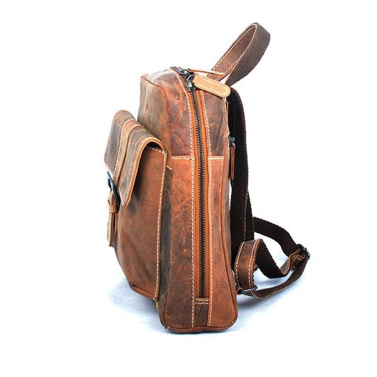 Rugtas van hip cognac buffelleer deze compacte rugzak heeft verstelbare - Arrigo Leather Goods