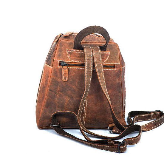 Rugtas van hip cognac buffelleer deze compacte rugzak heeft verstelbare - Arrigo Leather Goods