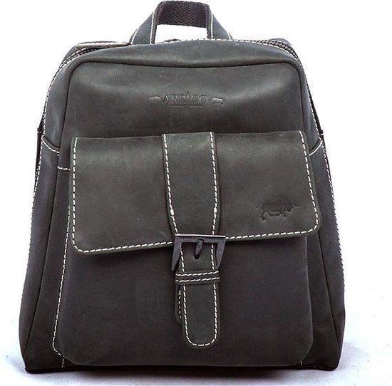 Rugtas van hip zwart buffelleer deze compacte rugzak heeft verstelbare - Arrigo Leather Goods