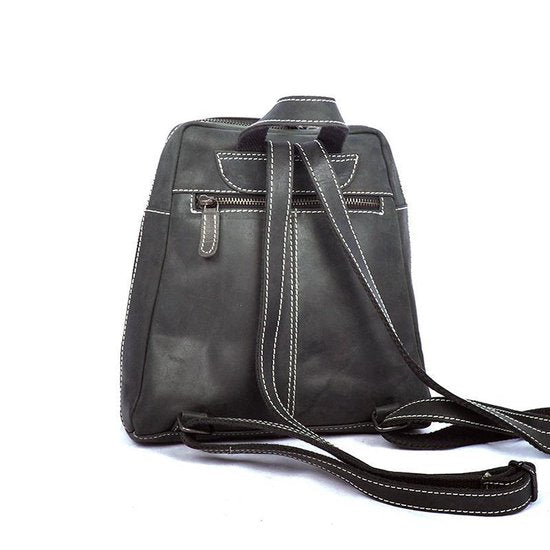 Rugtas van hip zwart buffelleer deze compacte rugzak heeft verstelbare - Arrigo Leather Goods