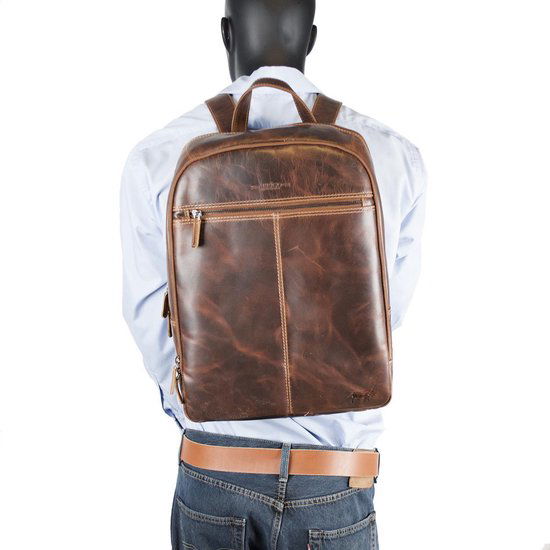Rugzak dames leer of rugtas heren leer cognac kleurig leer - Arrigo Leather Goods