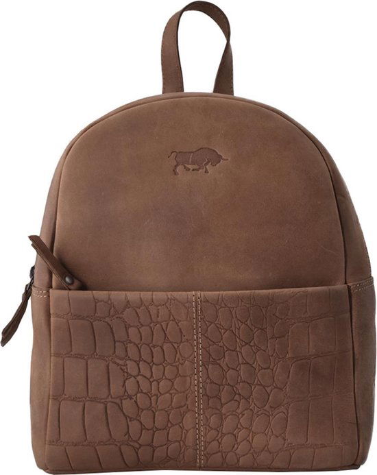 Women's backpack with crocodile print light brown leather Luxury lea