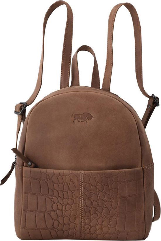 Rugzak dames met kroko print lichtbruin leer backpack dames leren - Arrigo Leather Goods