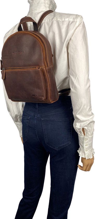 Rugzak dames rugzakje rugtas kleine rugzak leren rugzak leer cognac - Arrigo Leather Goods