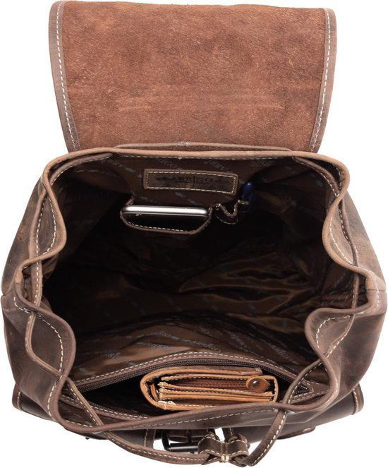 Rugzak van donkerbruin buffelleer deze ruime rugtas heeft genoeg ruimte - Arrigo Leather Goods