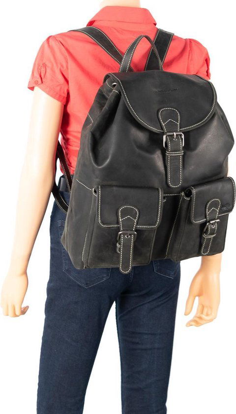 Rugzak van hip zwart buffelleer deze ruime rugtas heeft genoeg - Arrigo Leather Goods