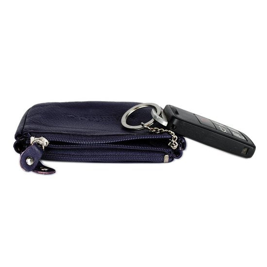 Rundleer Sleuteletui - Donkerpaars met 2 Sleutelringen - Arrigo.nl