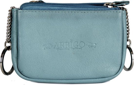 Rundleer Sleuteletui - Lichtblauw met 2 Sleutelringen - Arrigo.nl