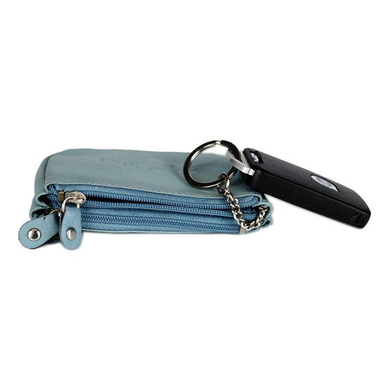 Rundleer Sleuteletui - Lichtblauw met 2 Sleutelringen - Arrigo.nl