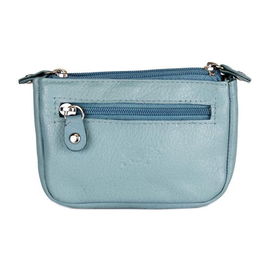 Rundleer Sleuteletui - Lichtblauw met 2 Sleutelringen - Arrigo.nl