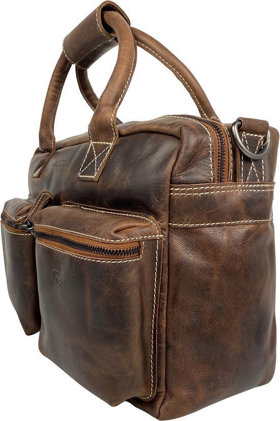 Schoudertas cognac cowboysbag laptoptas 13 inch buffelleer handtas arrigo - Arrigo.nl