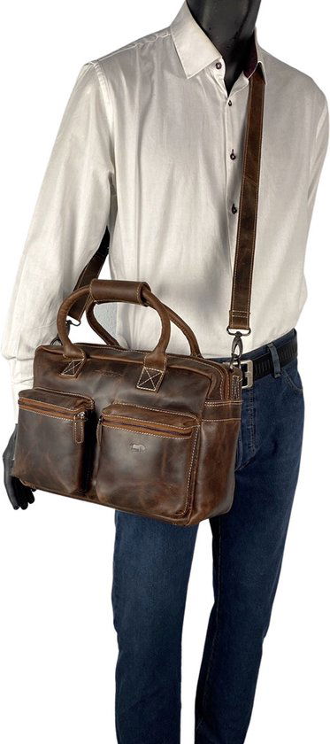 Schoudertas cognac cowboysbag laptoptas 13 inch buffelleer handtas arrigo - Arrigo.nl