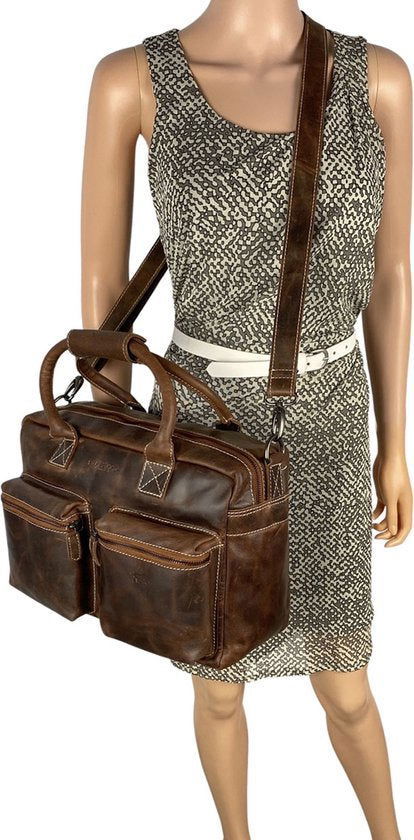 Schoudertas cognac cowboysbag laptoptas 13 inch buffelleer handtas arrigo - Arrigo.nl