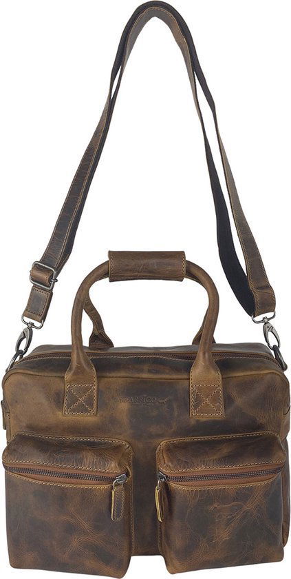 Schoudertas cowboybag grote tas werktas schooltas wax leer naturel kleur - Arrigo.nl