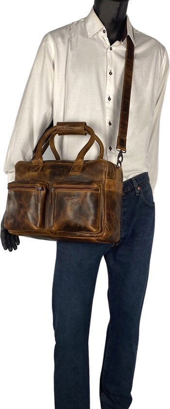 Schoudertas cowboybag grote tas werktas schooltas wax leer naturel kleur - Arrigo.nl