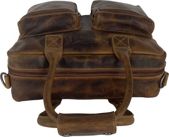 Schoudertas cowboybag grote tas werktas schooltas wax leer naturel kleur - Arrigo.nl