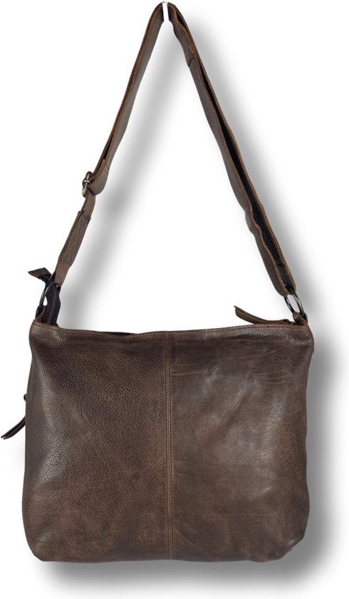 Schoudertas crossbody donkerbruin echt leer arrigo - Arrigo.nl