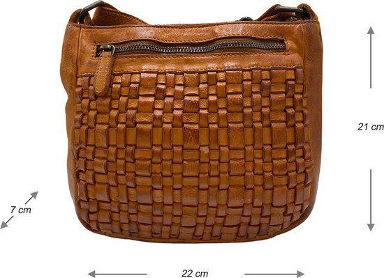 Schoudertas dames cognac echt leer arrigo - Arrigo Leather Goods