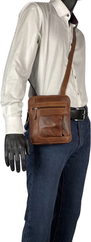 Schoudertas dames crossbody tas heren rundleer verstelbare schouderriem cognac - Arrigo Leather Goods
