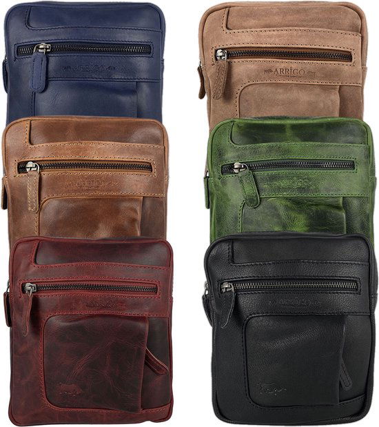 Schoudertas dames crossbody tas heren rundleer verstelbare schouderriem cognac - Arrigo Leather Goods