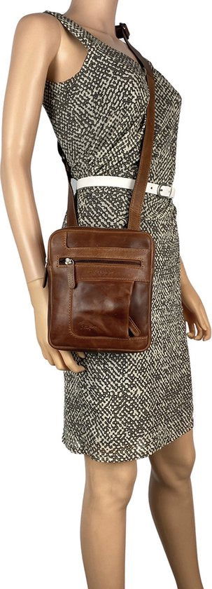 Schoudertas dames crossbody tas heren rundleer verstelbare schouderriem cognac - Arrigo Leather Goods
