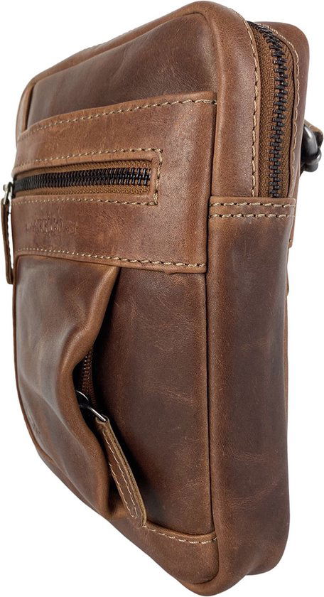 Schoudertas dames crossbody tas heren rundleer verstelbare schouderriem cognac - Arrigo Leather Goods