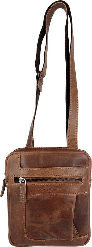 Schoudertas dames crossbody tas heren rundleer verstelbare schouderriem cognac - Arrigo Leather Goods
