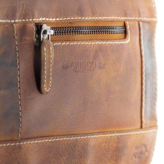 Schoudertas dames lichtbruin buffelleer met veel ritsvakken dames tas leer - Arrigo Leather Goods