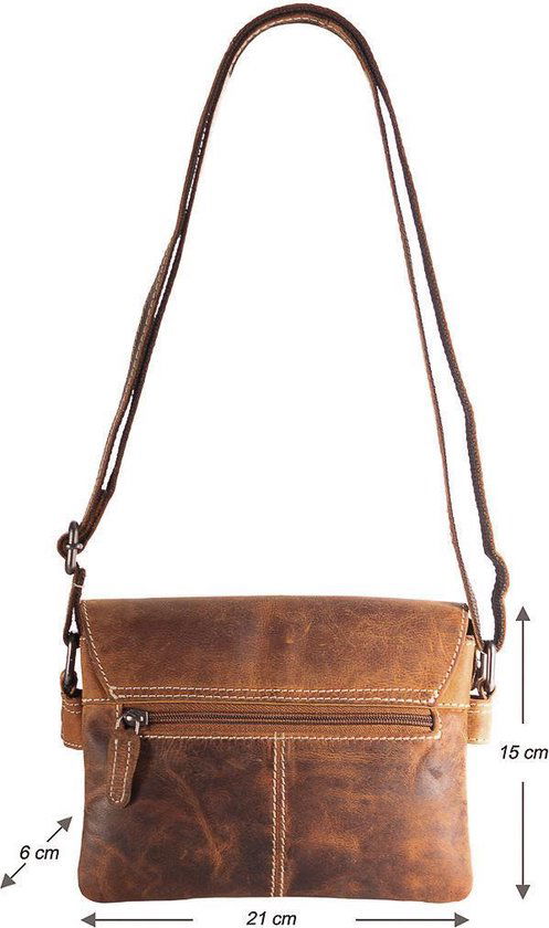 Schoudertas dames lichtbruin buffelleer met veel ritsvakken dames tas leer - Arrigo Leather Goods