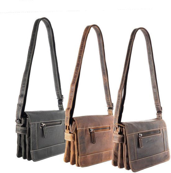 Schoudertas dames lichtbruin buffelleer met veel ritsvakken dames tas leer - Arrigo Leather Goods